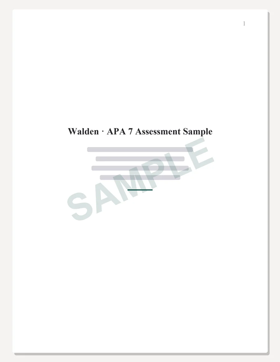Walden sample paper preview: APA 7 title page, written to the scoring guide